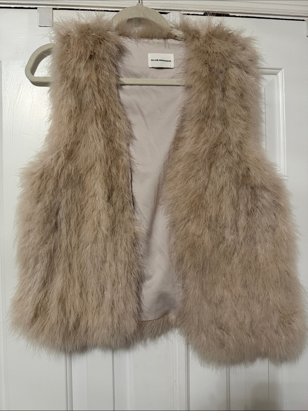 Club Monaco Feather Fur Vest in Taupe Beige